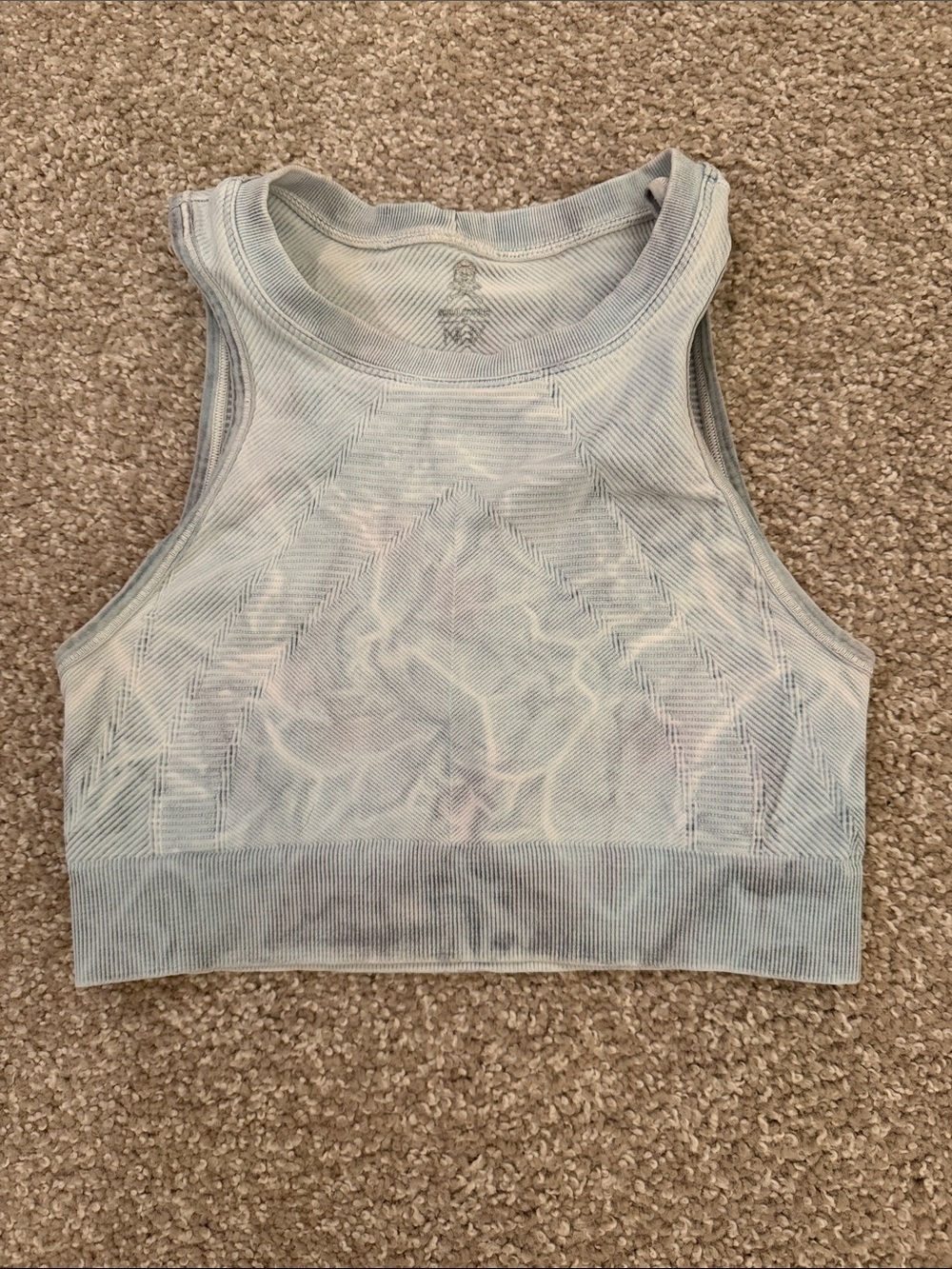 NUX Light Blue Tie-Dye Seamless High-Neck Sports Bra
